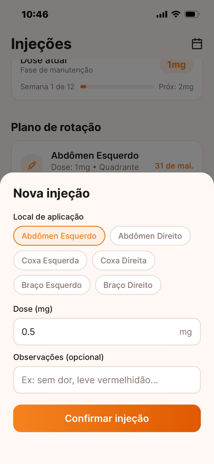 Uma injeção, três toques.